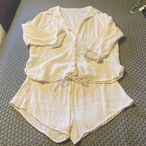Cream Button-Up Lounge Set